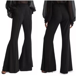 REISS Women Size 2R Black Gabi High Rise Soft Flare Trouser Pant Pressed Creases